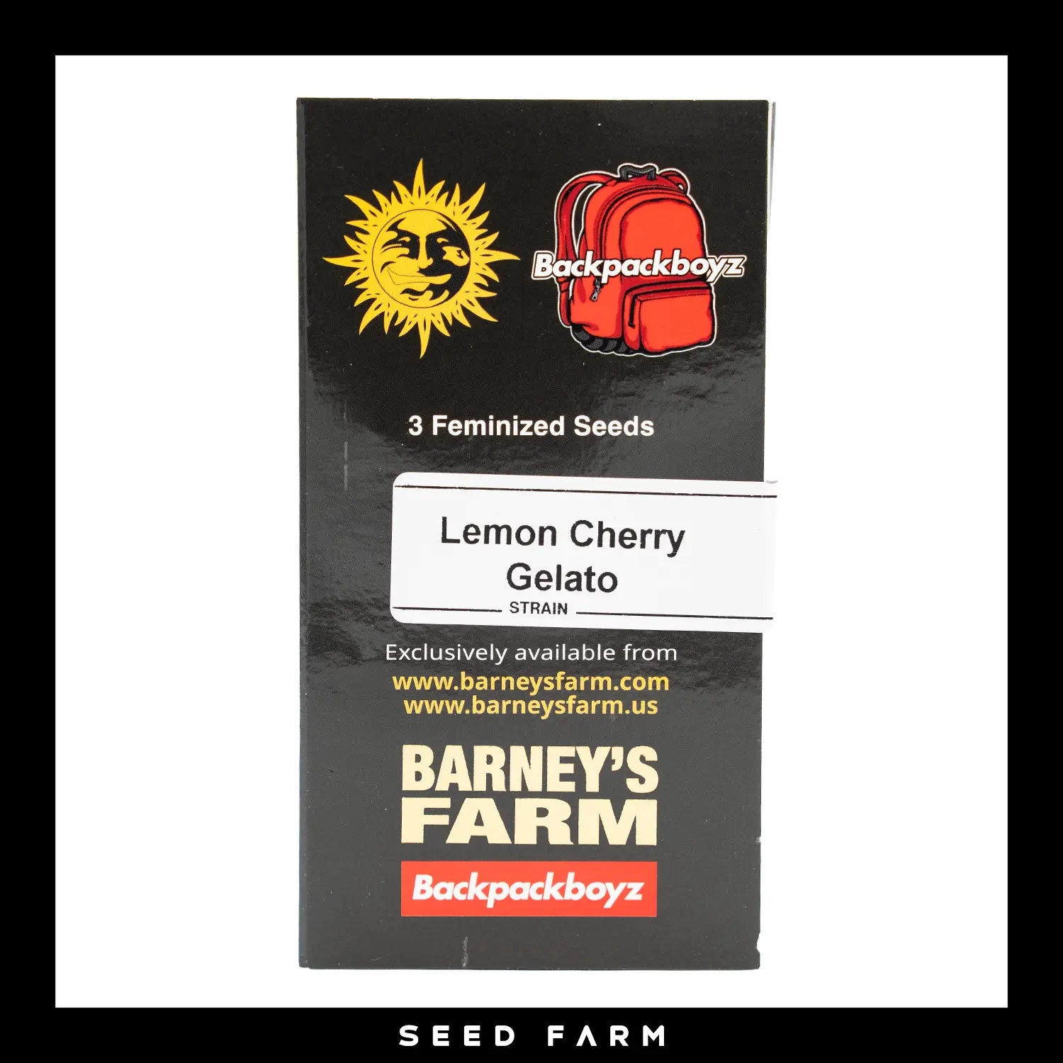 Barney's Farm x Backpackboyz, Lemon Cherry Gelato, feminisierte Cannabis Samen, 3 Stück, Vorderansicht