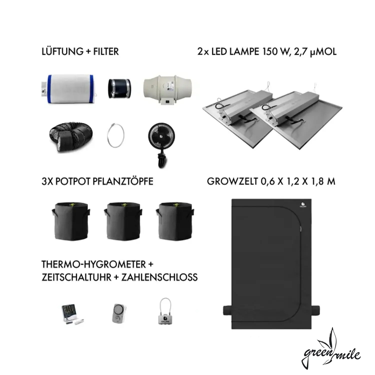 Caluma, 3 Plants Ambient Set, 60x120x180cm, 2x150W, Setansicht