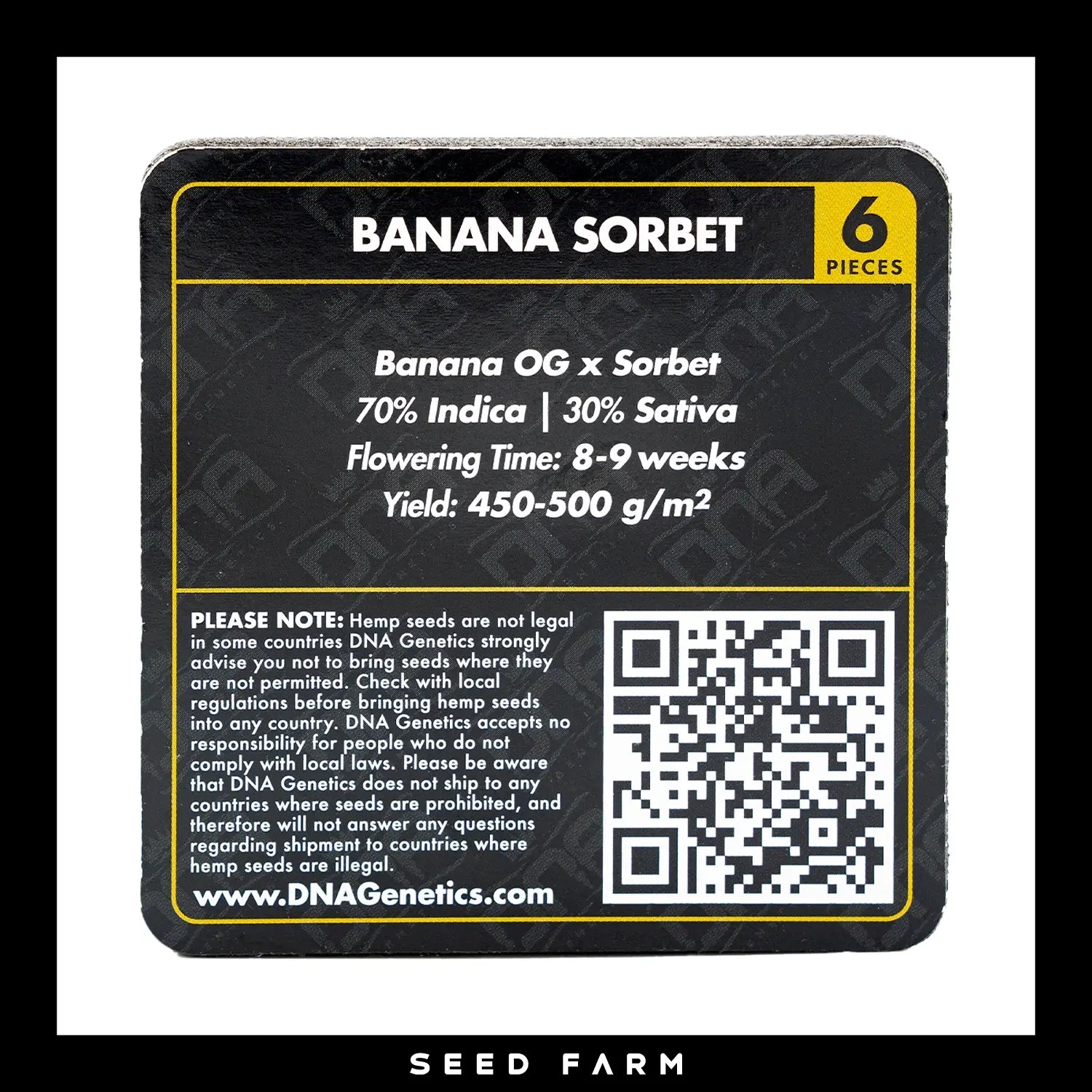 DNA Genetics Banana Sorbet, Grow your Own, feminisierte Cannabis Samen, 6 Stück, Rückseite