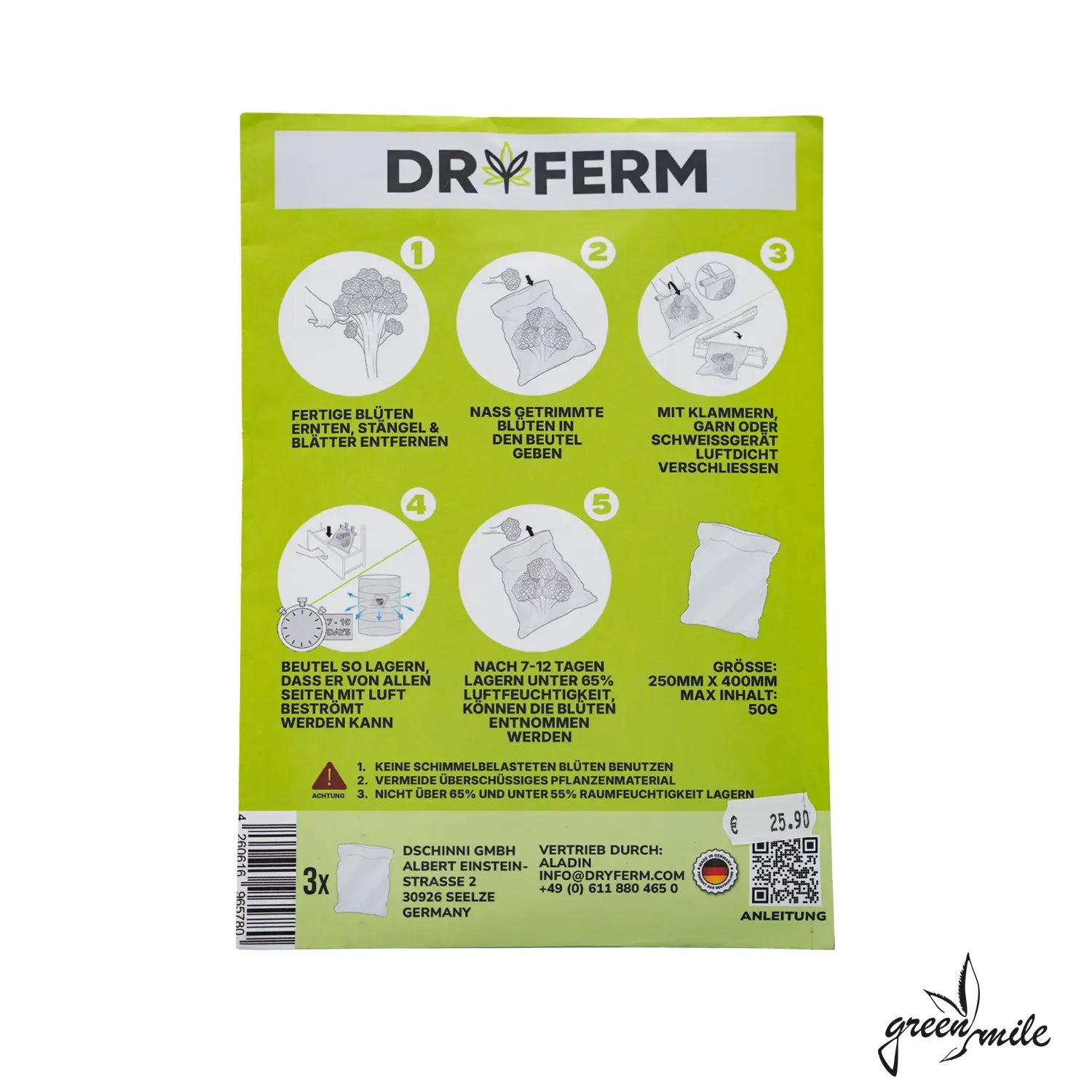 Dryferm, Fermbag, 50g, 3er Set, Verpackung, Rückansicht