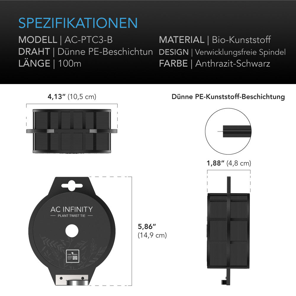 AC Infinity - Drahtbinder mit eingebautem Schneidmesser 100m | schwarz