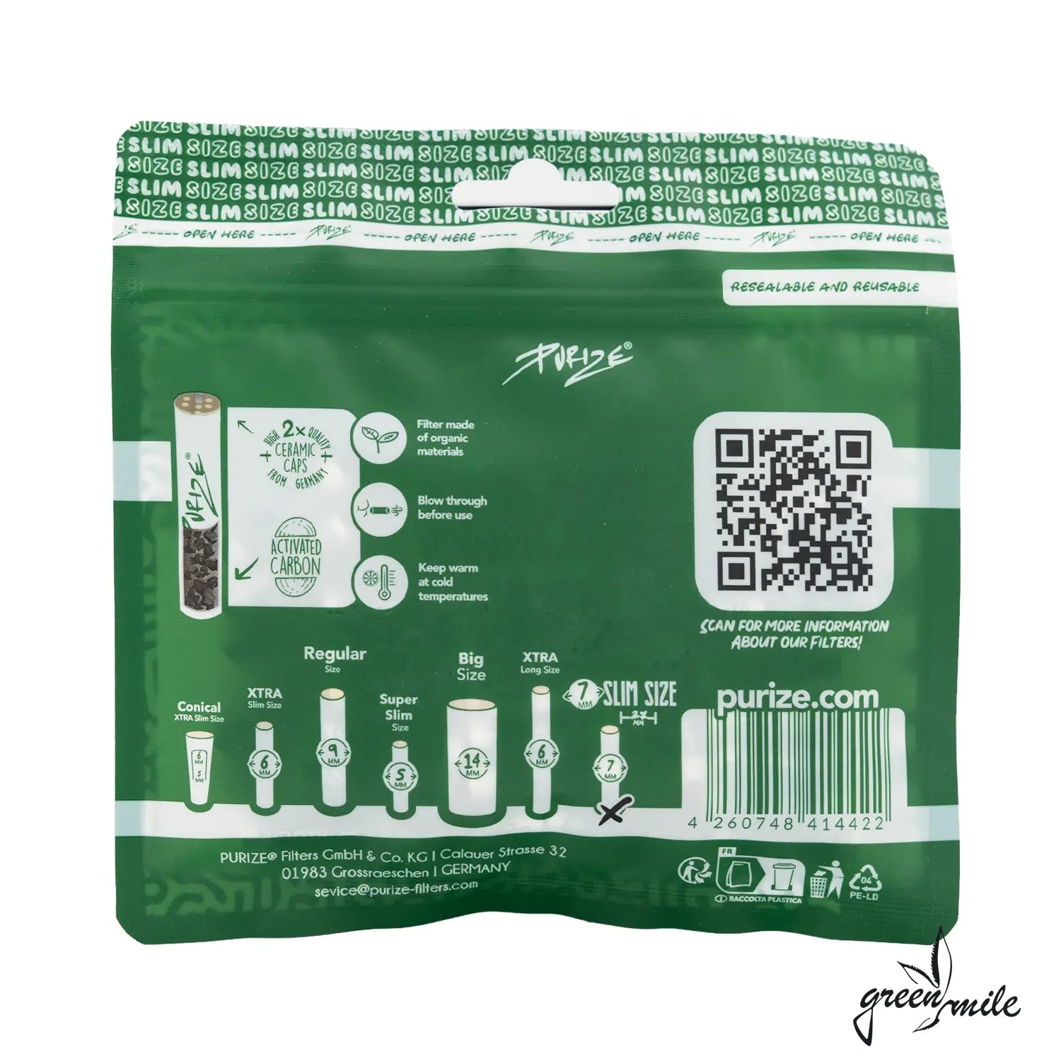 Purize. Aktivkohlefilter, Slim, 50 Stk im Beutel, Rückansicht