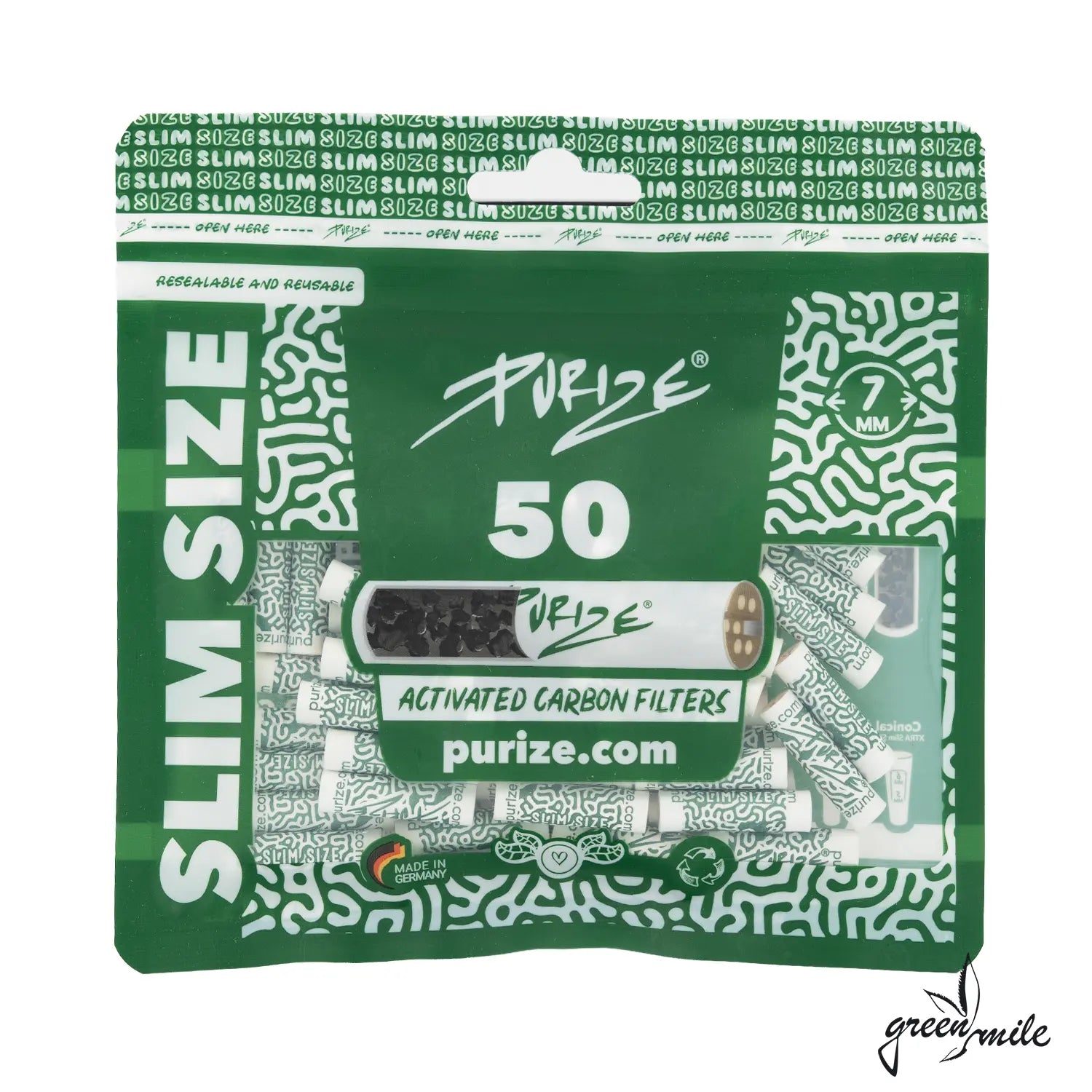 Purize. Aktivkohlefilter, Slim, 50 Stk im Beutel, Vorderansicht