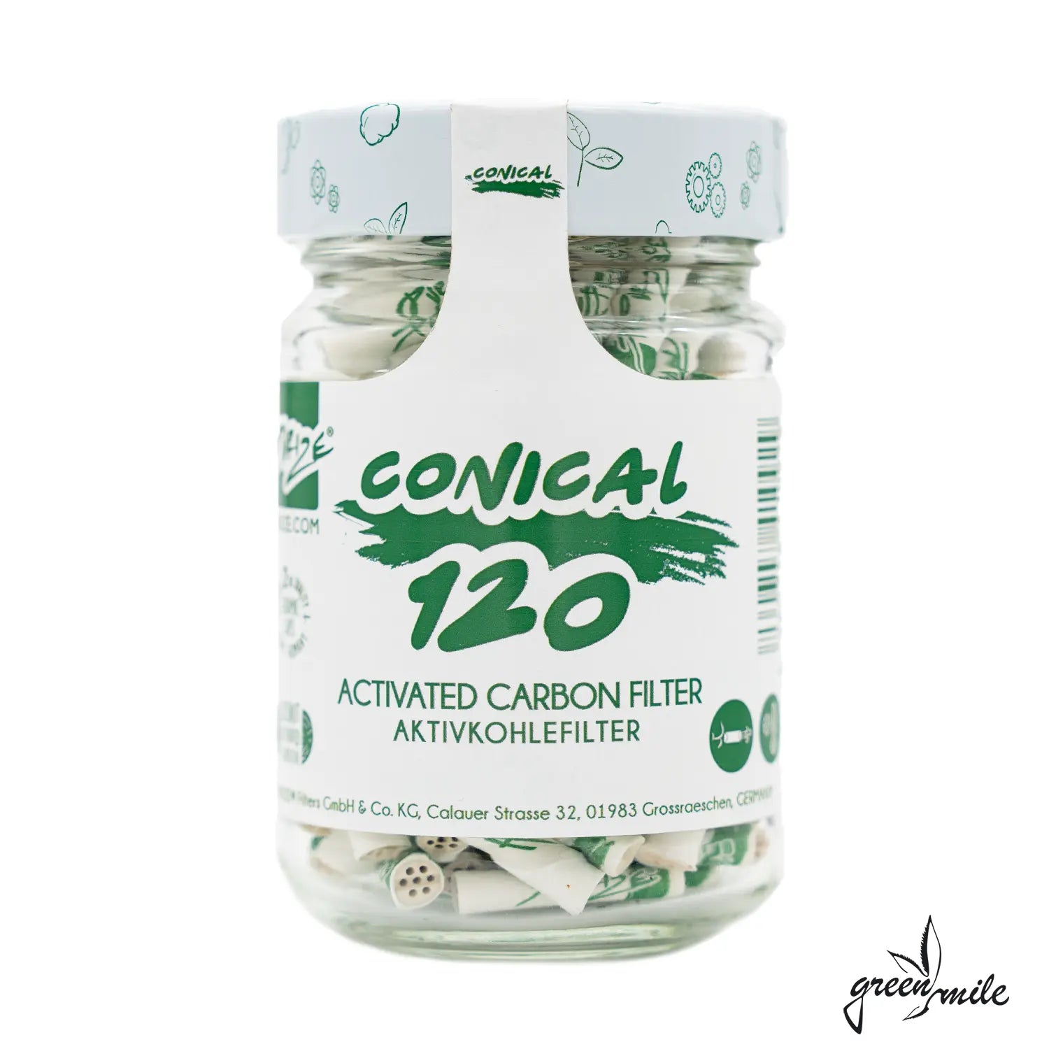 Purize, Aktivkohlefilter, Xtra Slim, Conical, 120 Stück, Glas, Vorderansicht