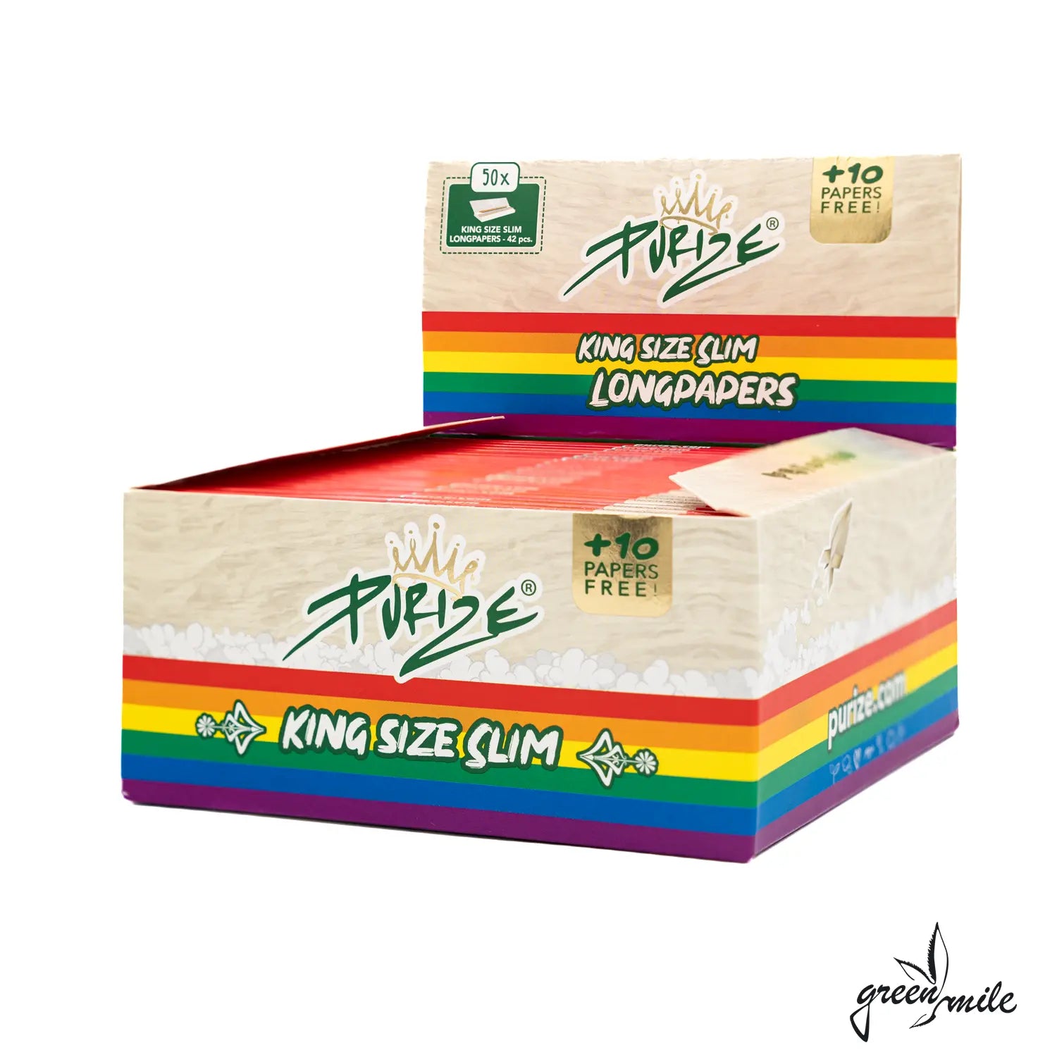 Purize Papers, King Size Slim, Ultra Thin, Unbleached, Rainbow, Blister, Offen, Vorderansicht