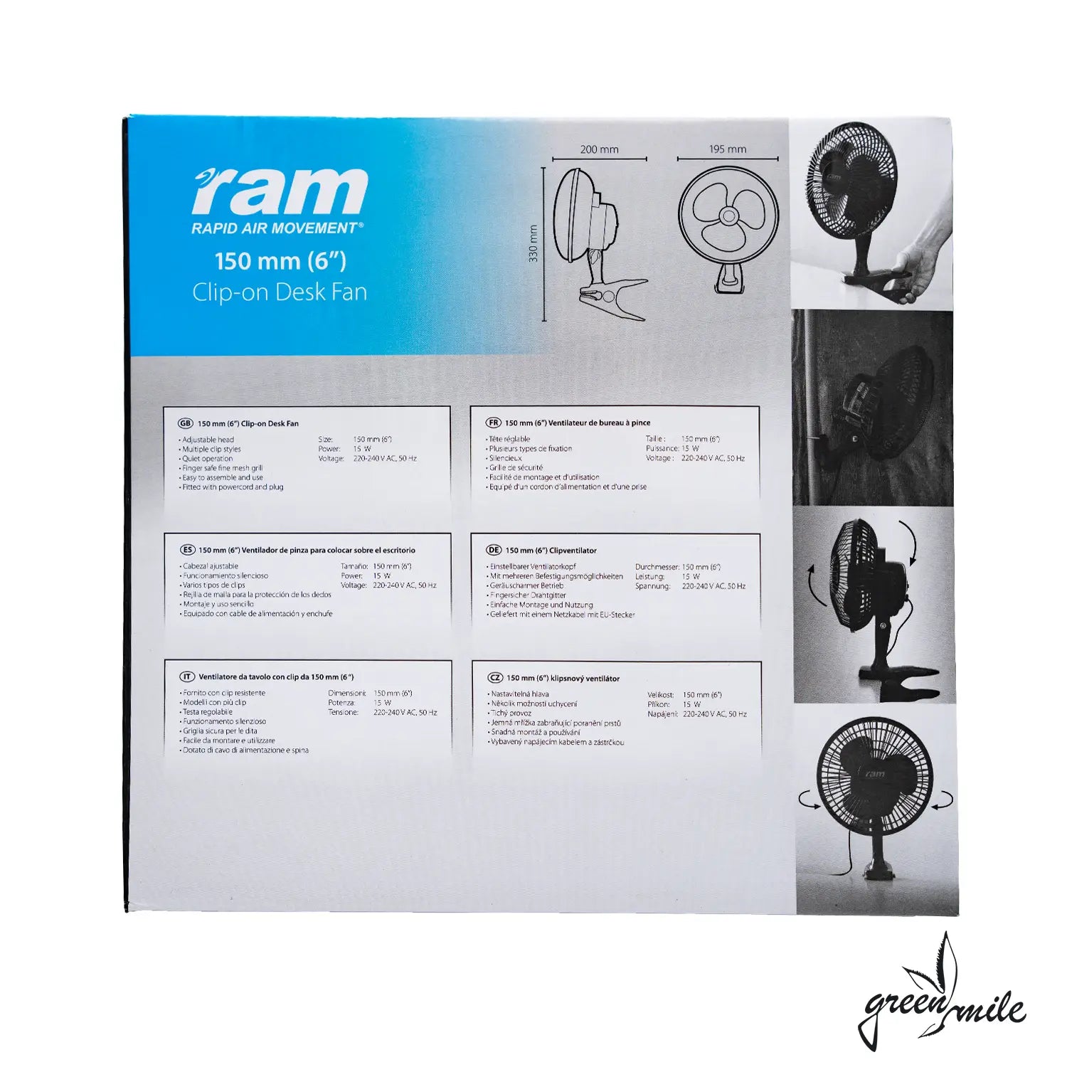 Ram, Clip Ventilator, 15cm Durchmesser, Verpackung, Rückansicht