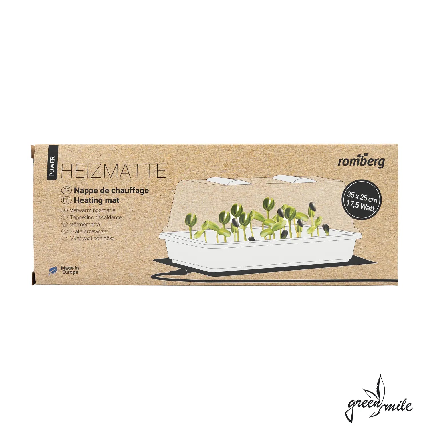 Vorderansicht der Romberg Heizmatte M (35×25 cm) mit Netzkabel