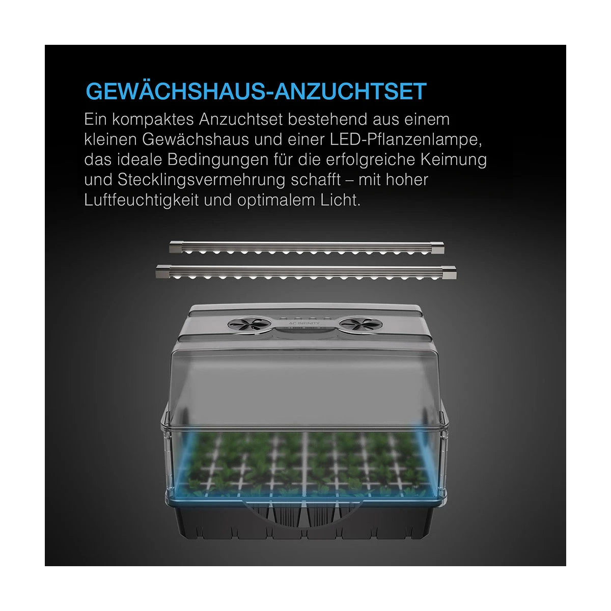 AC Infninity - Stecklings-Gewächshaus mit Höhenverlängerung, mit Samsung LM301H EVO LED-Beleuchtung, 5x8-Tablett
