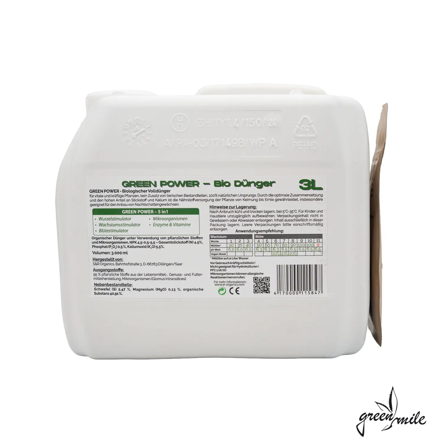 S&R Organics, Green Power, 5in1, 3Liter, Rückansicht