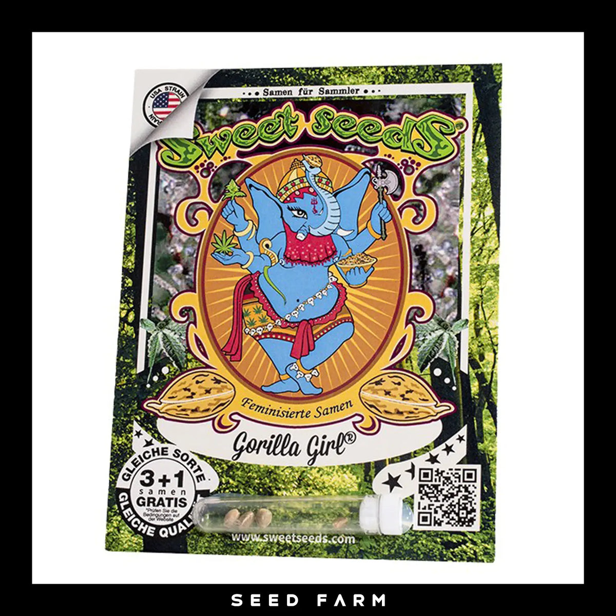 Sweet Seeds, Gorilla Girl, feminisierte Cannabis Samen, 3+1 Seeds, Vorderansicht