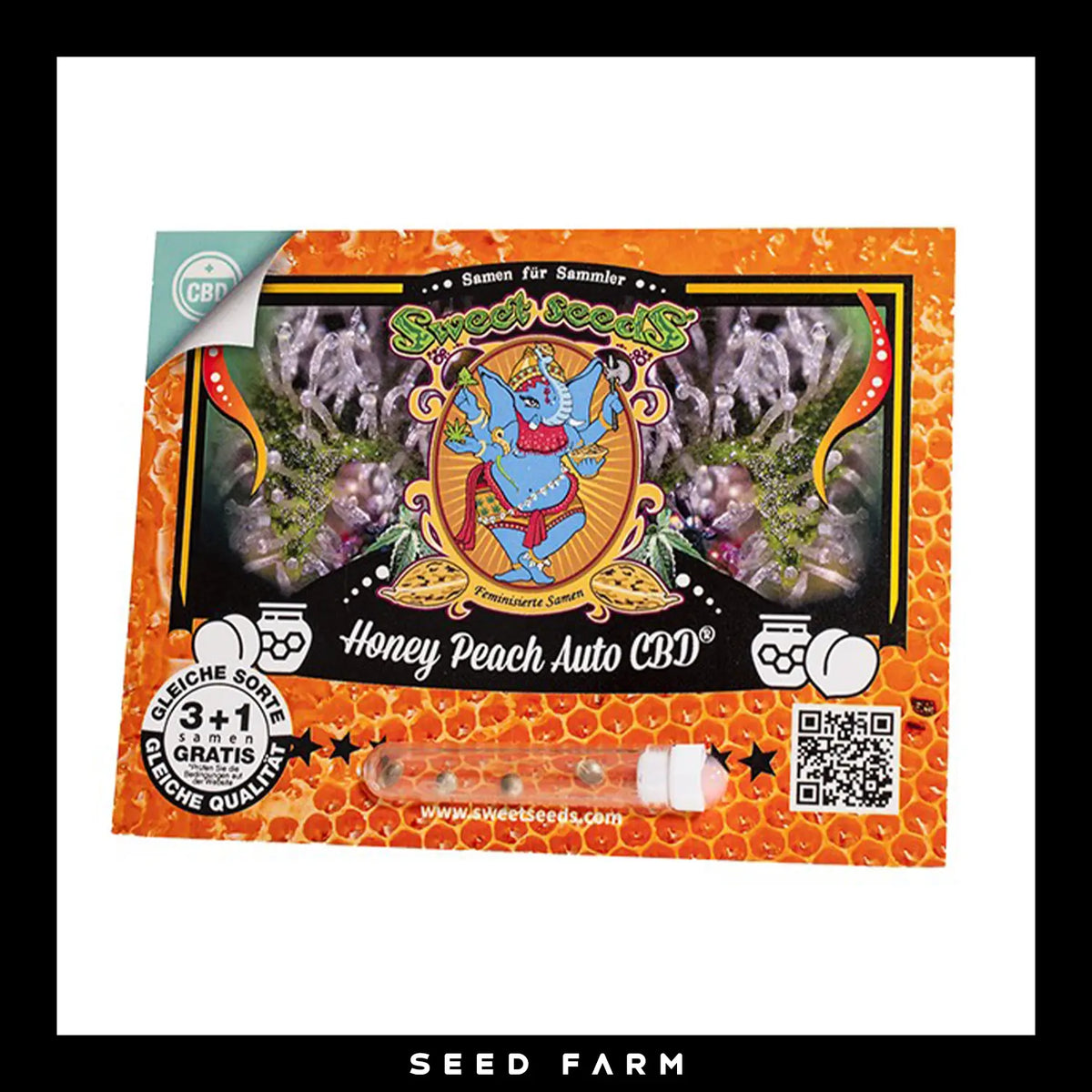 Sweet Seeds, Honey Peach CBD, automatische Cannabis Samen, 3+1 Seeds, Vorderansicht