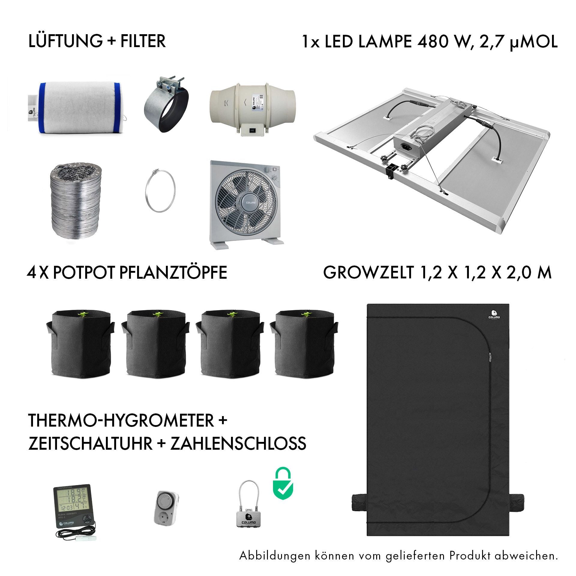 Caluma - 4 Plants Plus Set | 120x120x200cm | 480W