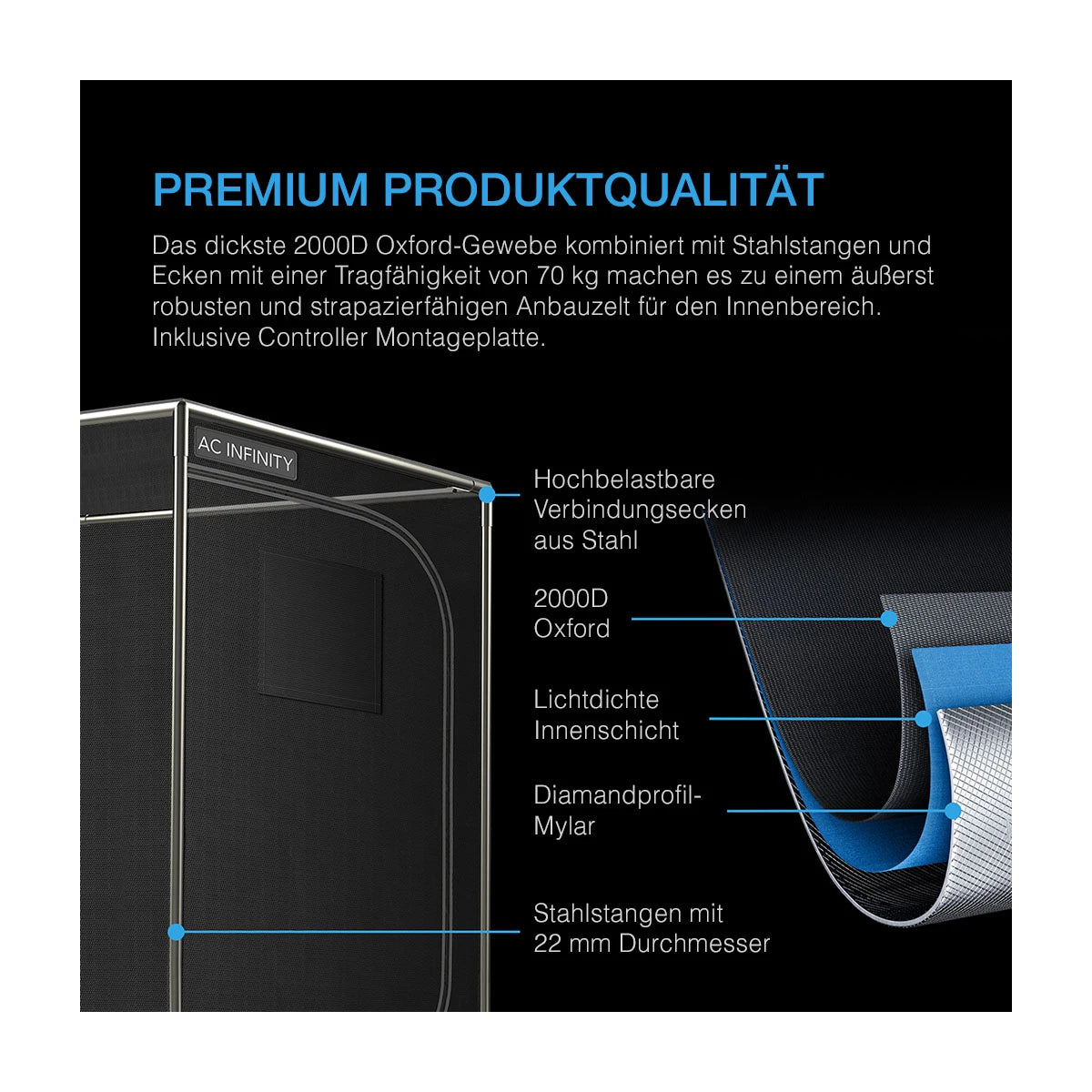 AC Infinity - Advance Grow Zelt-System PRO 120x120x200 (4 Pflanzen)