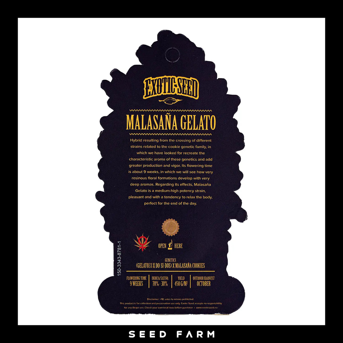 Exotic Seed Malasana Gelato, feminisierte Cannabis Samen, Rückseite