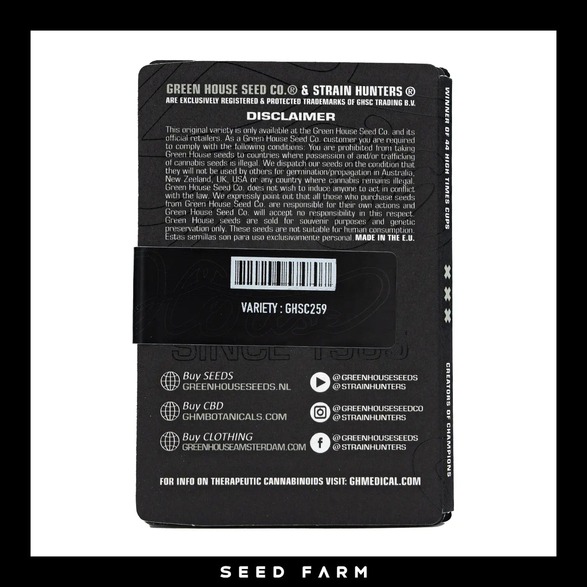 Green House Seeds, Ztrawberry, feminisierte Cannabis Samen, Rückansicht