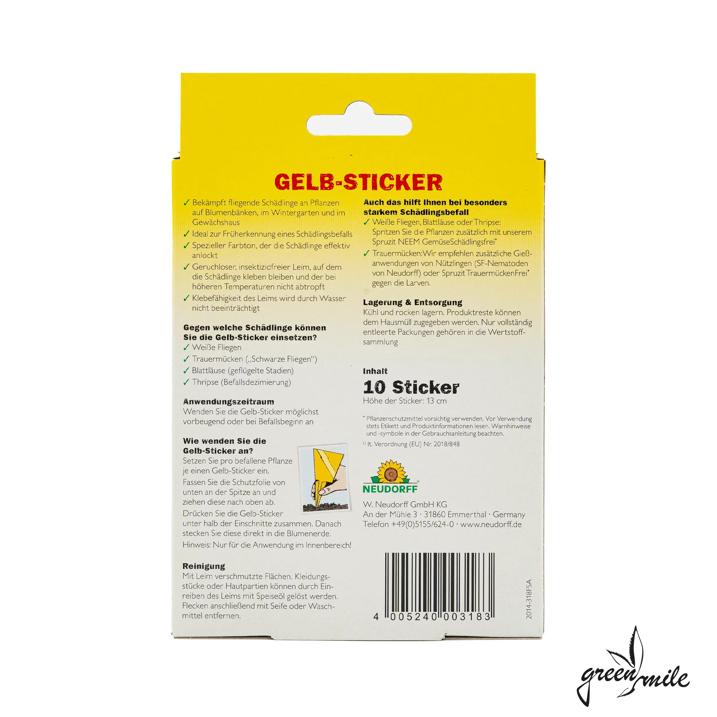 Neudorff Gelbsticker, 13cm, 10 Stück, Rückansicht