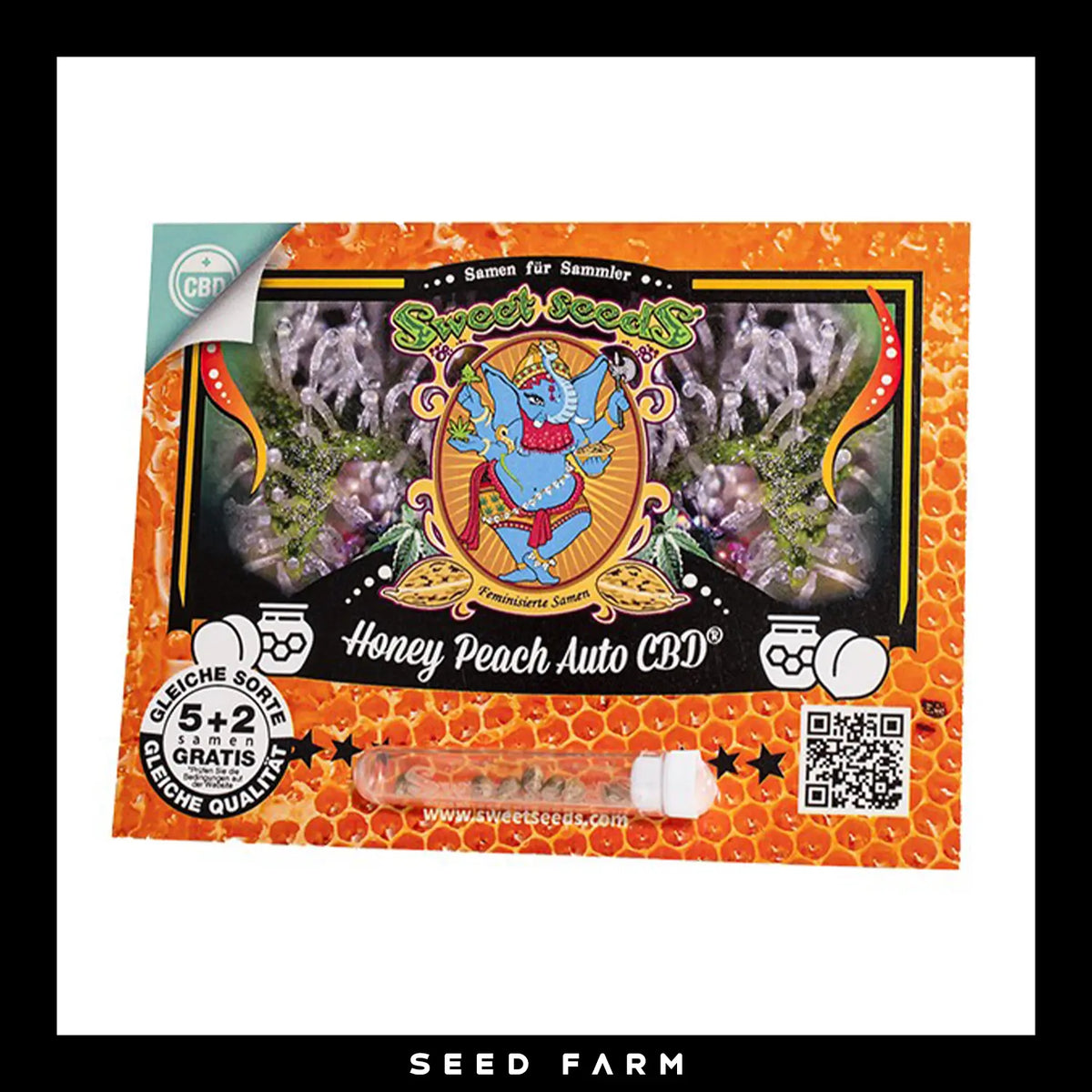 Sweet Seeds, Honey Peach CBD, automatische Cannabis Samen, 5+2 Seeds, Vorderansicht