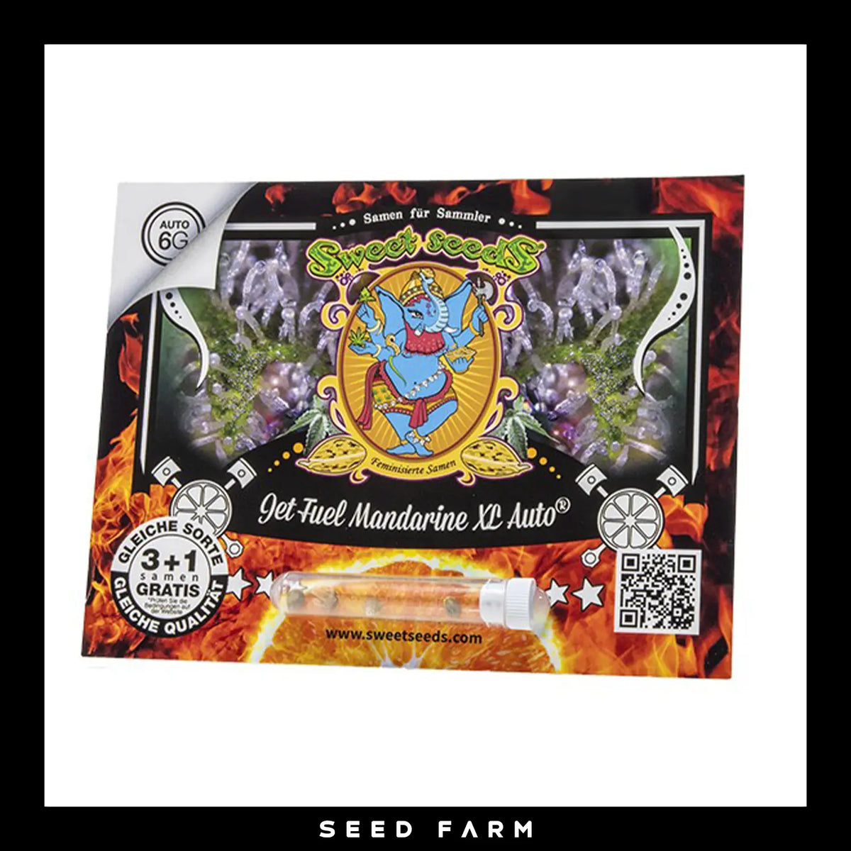 Sweet Seeds, Jet Fuel Mandarine XL, automatische Cannabis Samen, 3+1 Seeds, Vorderansicht