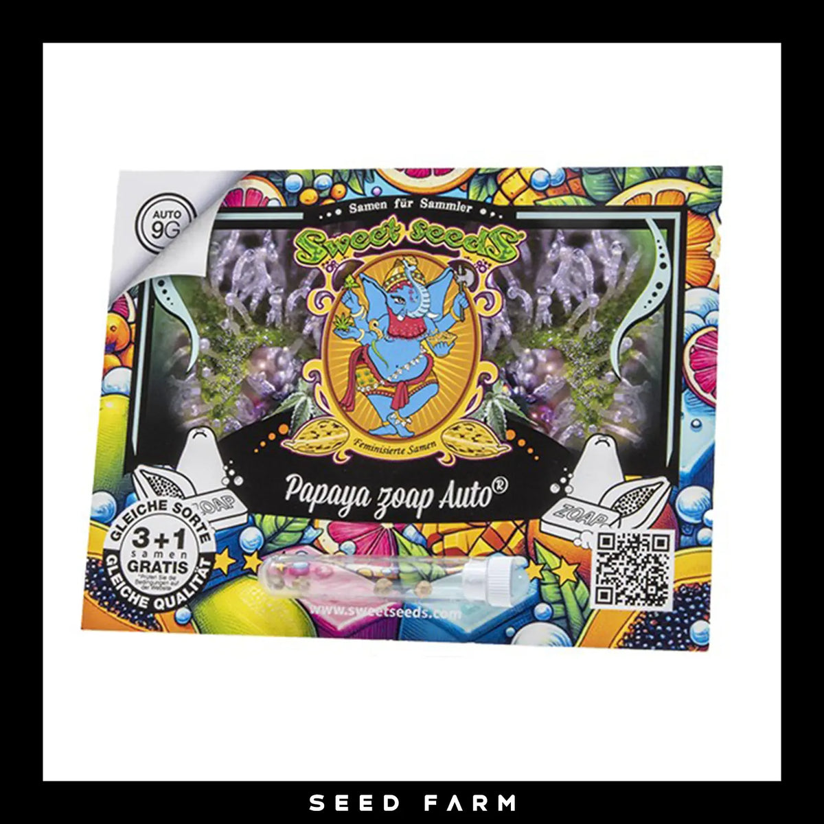 Sweet Seeds, Papaya Zoap, automatische Cannabis Samen, 3+1 Seeds, Vorderansicht